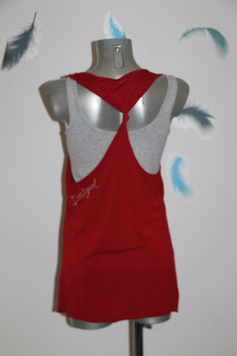 Débardeur Rouge DESIGUAL Taille L – Dos Nu, Viscose – Très Bon état, Style Basique Féminin