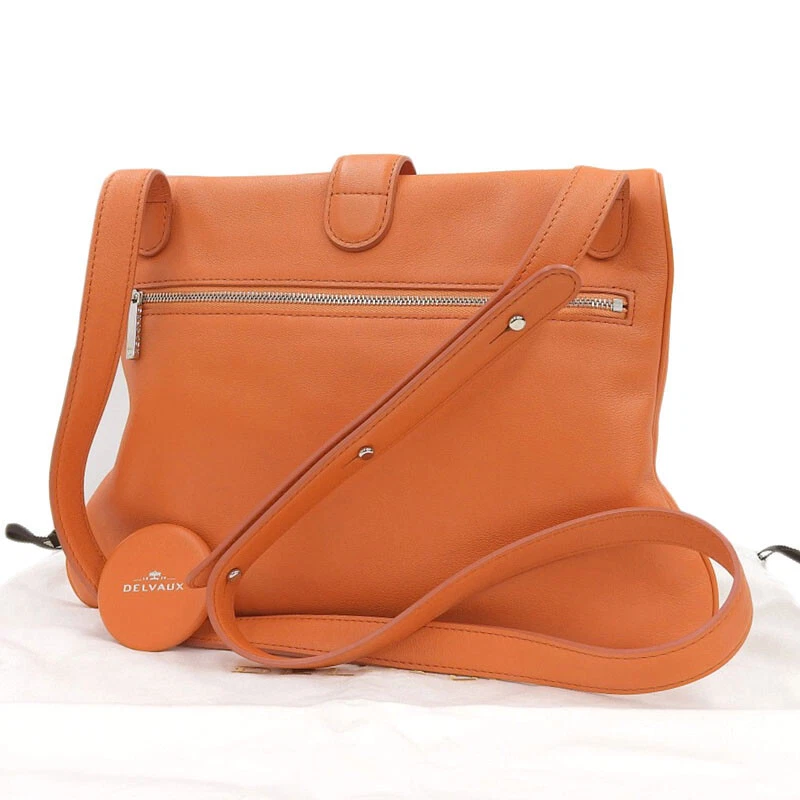 Borsa a tracolla DELVAUX pelle arancione argento ferramenta donna W300 mm autentica