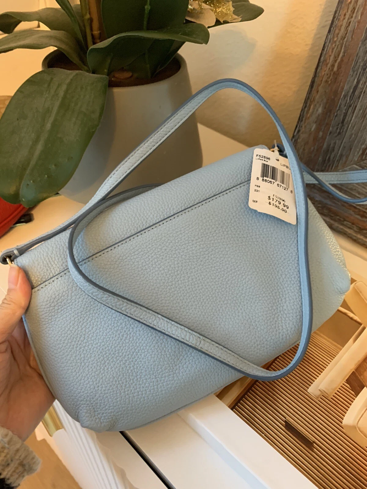 Borsa a tracolla Coach nuova con etichette in pelle ciottoli con serratura a chiave F52896 blu pallido