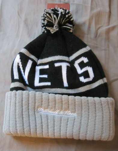 SOMBRERO DE PUNTO BROOKLYN NETS MITCHELL & NESS GORRA NEGRA PUÑO NBA BALONCESTO POM POM - Imagen 4 de 4