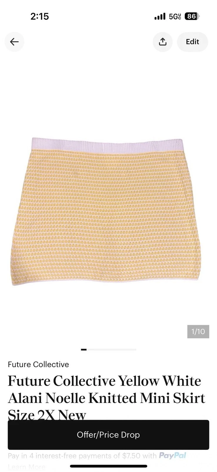 Future Collective Alani Noelle Yellow White Knitted Mini Skirt Size 2X NWT