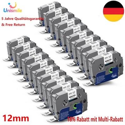 5x Schriftband TZe-231 12mm für Brother P-Touch PT-H110 H100LB E105 H107B 1000