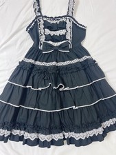 Preview of Angelic Pretty Frill Jumper Skirt JSK Black Classic Lolita Dress With Lace Trim