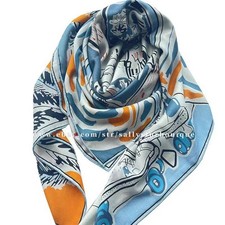 Sallys 70 Cashmere  30 Silk Wrap Scarf River Tree Print Double Face Shawl 53"