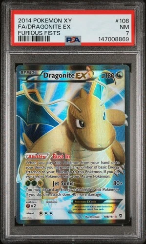 2014 POKEMON XY FURIOUS FISTS #108 FULL ART/DRAGONITE EX PSA 7