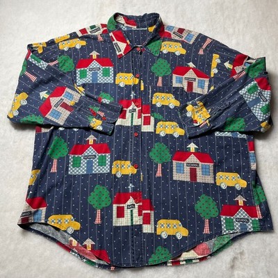 VTG San Antonio Collection Womens Schoolhouse Bus Novelty Print Shirt Size 1X