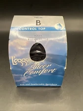 Vtg Leggs Sheer Comfort Control Top Pantyhose Navy B Size 2002 NOS Enhanced Toe