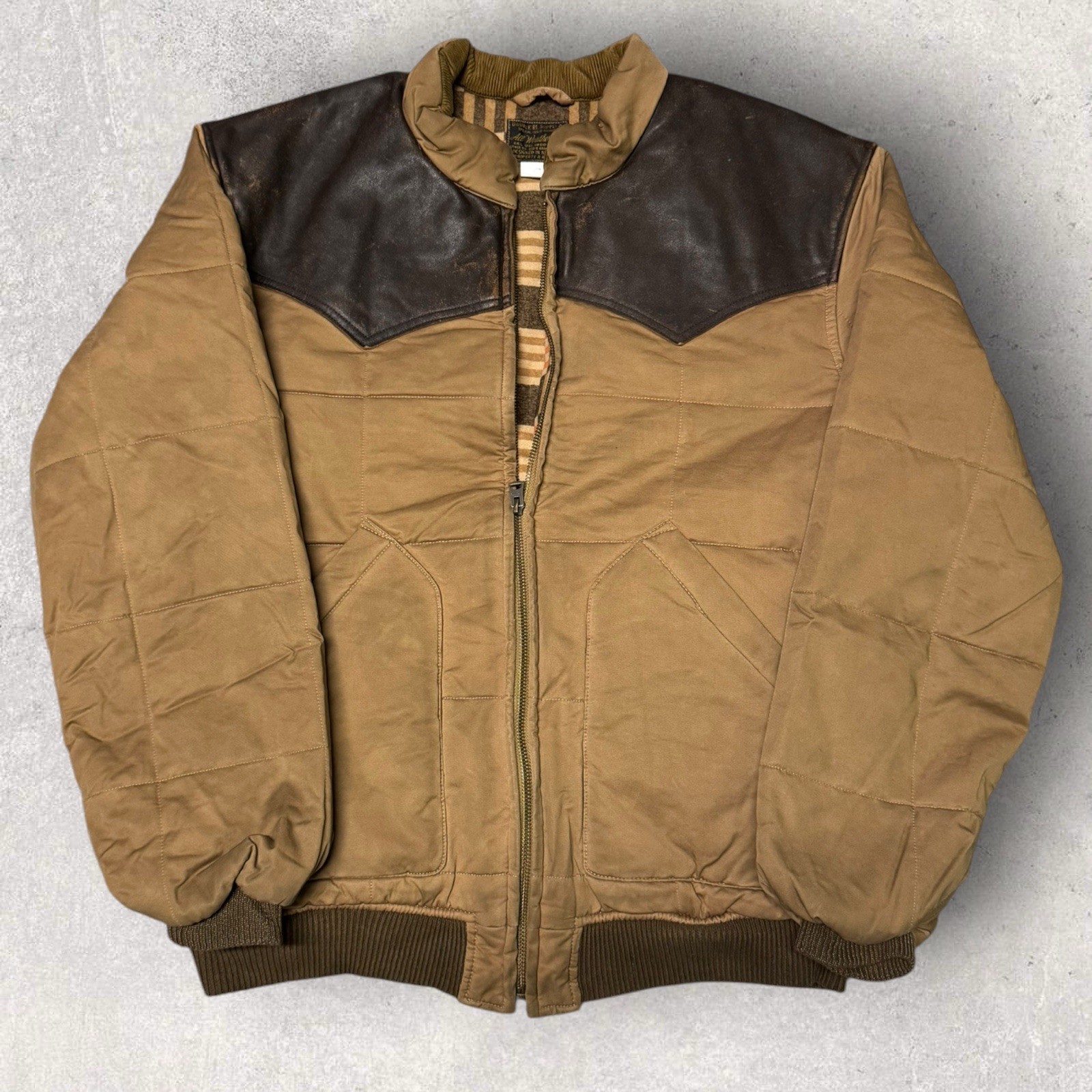 Ralph Lauren Double RRL Leather Yoke Quilted OilCloth Bomber Jacket Western XL*Read*