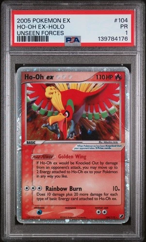 2005 POKEMON EX UNSEEN FORCES 104/115 HO-OH EX-HOLO - PSA 1