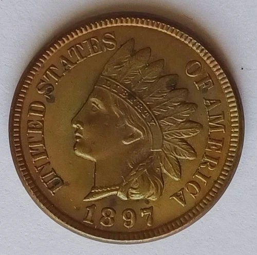 1897 Indian Head Cent UNC Details Spots, Penny 1C coin