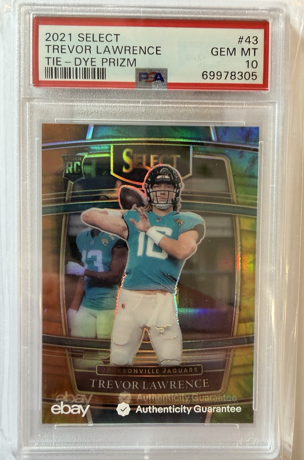 2021 Panini Select Trevor Lawrence Tie Dye Prizm PSA 10 Gem Mint #43 RC 14/25
