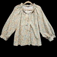 Rails Amal Ditsy Floral Blouse Womens XL Tie Neck Ragland Sleeve Peasant Top