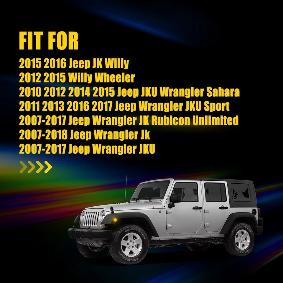 For 2007-2018 Jeep Wrangler Jk LED JKU Front Amber Side Marker Light LAmp PAir - Image 2 of 4