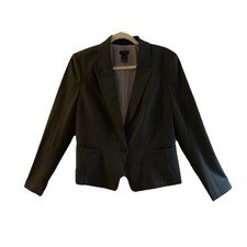 Ann Taylor Dark Gray Blazer Jacket Size 10 Notch Lapel Polyester Rayon Spandex