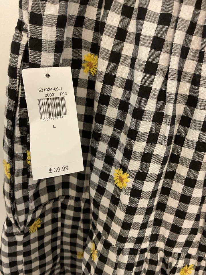 Falda midi a cuadros de guinga azul marino antigua para mujer grande Seersucker Cottagecore en capas Foto 3 de 4