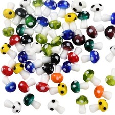 50 Mushroom Beads Lampwork Glass Miniatures Nature Pendants 14mm Assorted Bulk