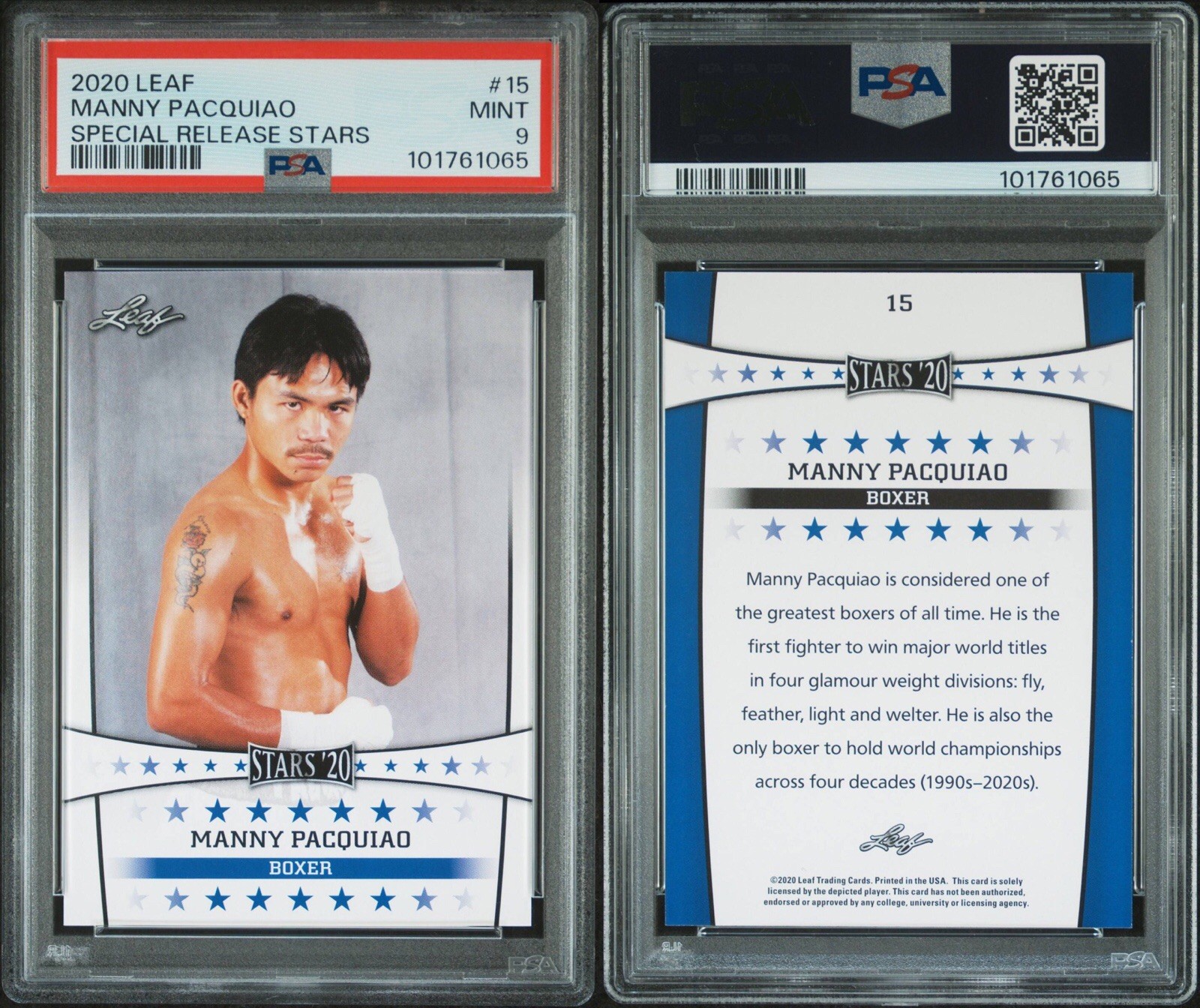 2020 Leaf Stars Manny Pacquiao #15 Special Release Card Boxing PSA 9 Graded Slab view 3