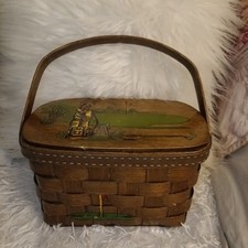 Vintage Caro Nan Basket Purse Golf Design Wooden Woven Lined Handbag Signed