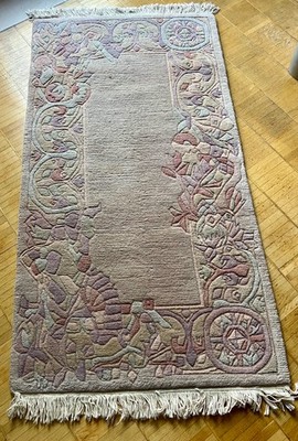 Orginal Nepal Teppich Rug Handgeknüpft Wolle rosa beige 77 x 155 incl. Fransen