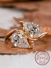 Double Drop Ring 925 Sterling Silver Simulated Zirconia Wedding Women Jewelry