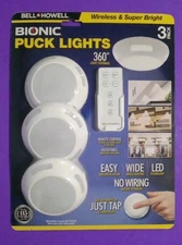 Bell And Howell Bionic Puck Lights 3 Pack LED Remote Control wireless timer New.