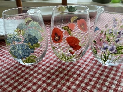 Set of 3 Portmeirion Botanic Garden 20oz Stemless Wine Glasses