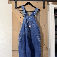 Round House Overalls Mens Large Blue Denim Bib Carpenter Made In USA Workwear