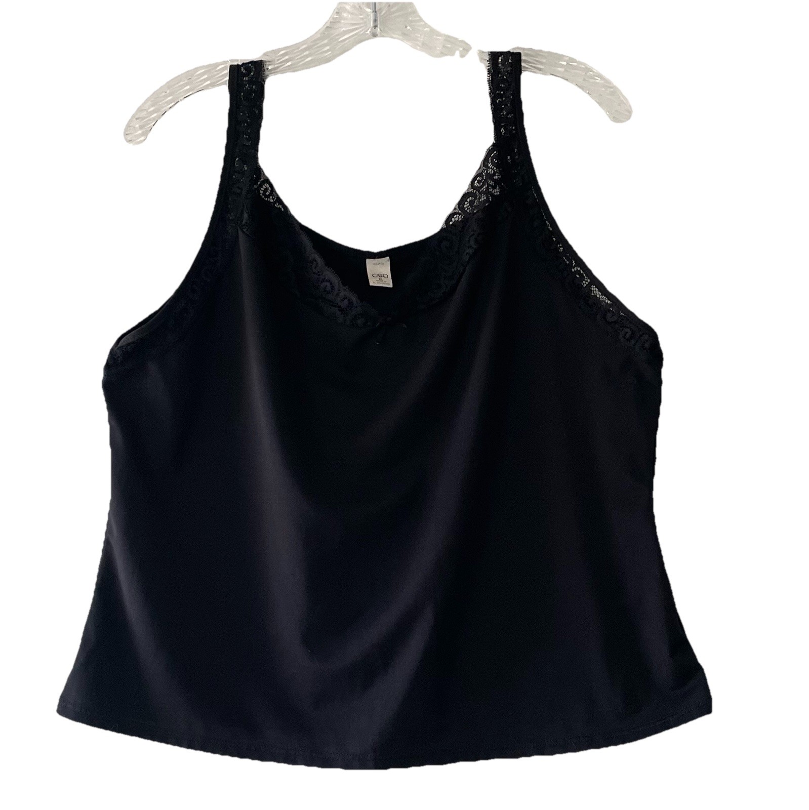 Cato Women’s Size XL Black Stretchy Camisole Solid Black Lace Trim Cami Top