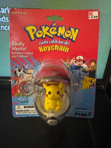 Pokemon 1999 Pikachu Pokeball Keychain #25 NEW Sealed Basic Fun 753-0 Vintage