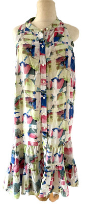 Joie Hayden Silk Multicolors On Cream Shift Dress Cactus Bloom Sz Small