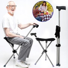 Klappbarer Gehstock für Senioren,Krückenstuhl mit Sitz,Spazierstock,Wanderstock