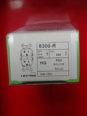 Leviton 8300-R, 20 Amp, 125 Volt, Hospital Grade, Red Receptacle