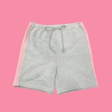Vintage 90s Speckled Gray Pink Stripe Terrycloth Mid Length Gym Sweatshorts
