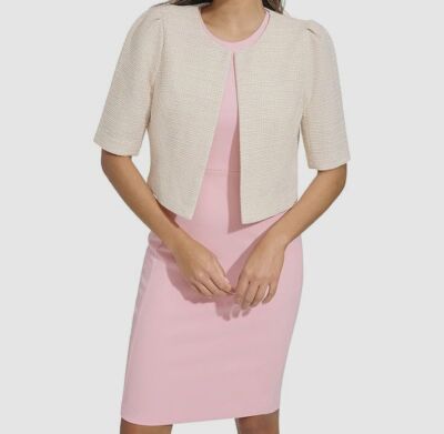 Calvin Klein Women's Beige Tweed Long Sleeve Shrug Size XL