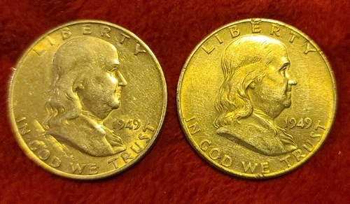 VINTAGE 1949 & 1949-D FRANKLIN HALF DOLLARS 2 BETTER DATES DENVER RARER COIN AU+