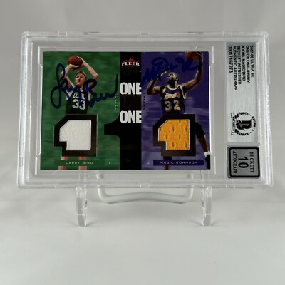 Larry Bird Magic Johnson Signed 2004-05 Fleer One On One #OO-ML BAS 10 Auto
