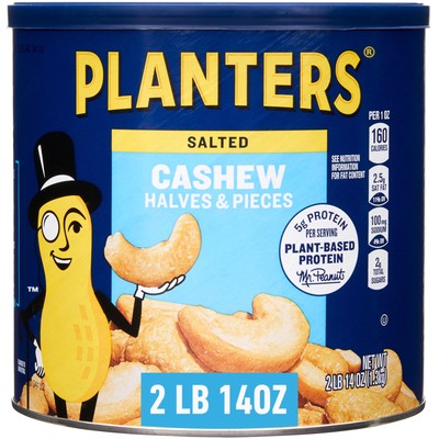 PLANTERS Salted Cashew Halves & Pieces, Party Snacks, Plant-Based Protein, 2 Lb