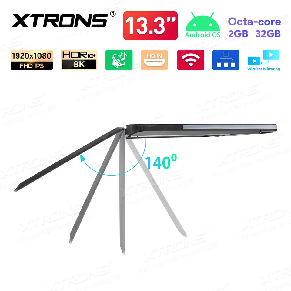 13.3" FHD Screen Car Roof TV Monitor Android 8-Core 2+32GB HDMI WiFi +Headphones - Image 4 of 4