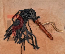 25 Tails Flogger Wood Handle Whip Black Real Cowhide Leather Heavy Duty Handmade