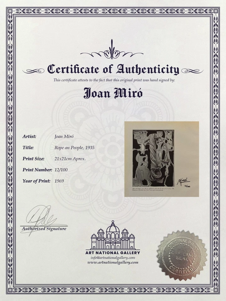 Litografía original firmada a mano Joan Miró con certificado de autenticidad y valoración de $3,500 Foto 4 de 4