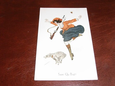 ORIGINAL STUTE SIGNIERTE JUGENDSTIL GLAMOUR POSTKARTE - DAME & HUND.