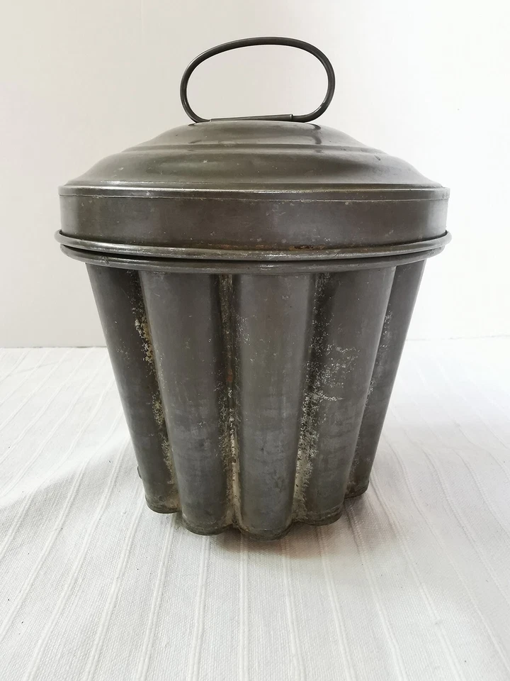 Vintage Antik 30er Puddingform mit Deckel Wasserbad Guggelhupf Kuchenform - Bild 2 von 4