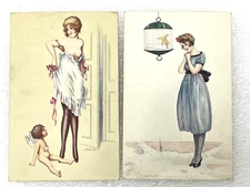 1918 WWI ITALIAN POSTCARD MOTHER LINGERIE BIRDCAGE ARTWORK - NAVAL AVIATION