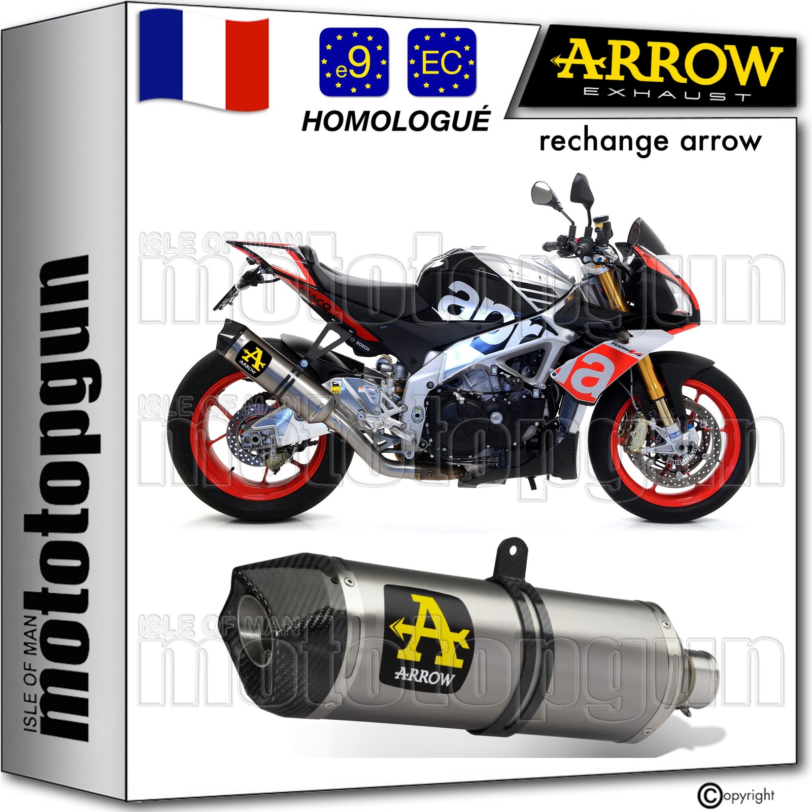 Echappement Arrow homologue reduit le poids et libere le son du Aprilia Tuono V4 2018