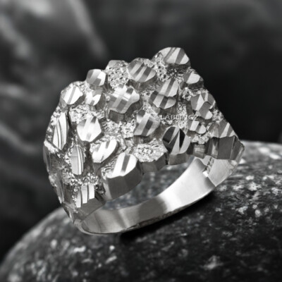 Sterling Silver Mens Square DC Nugget Ring