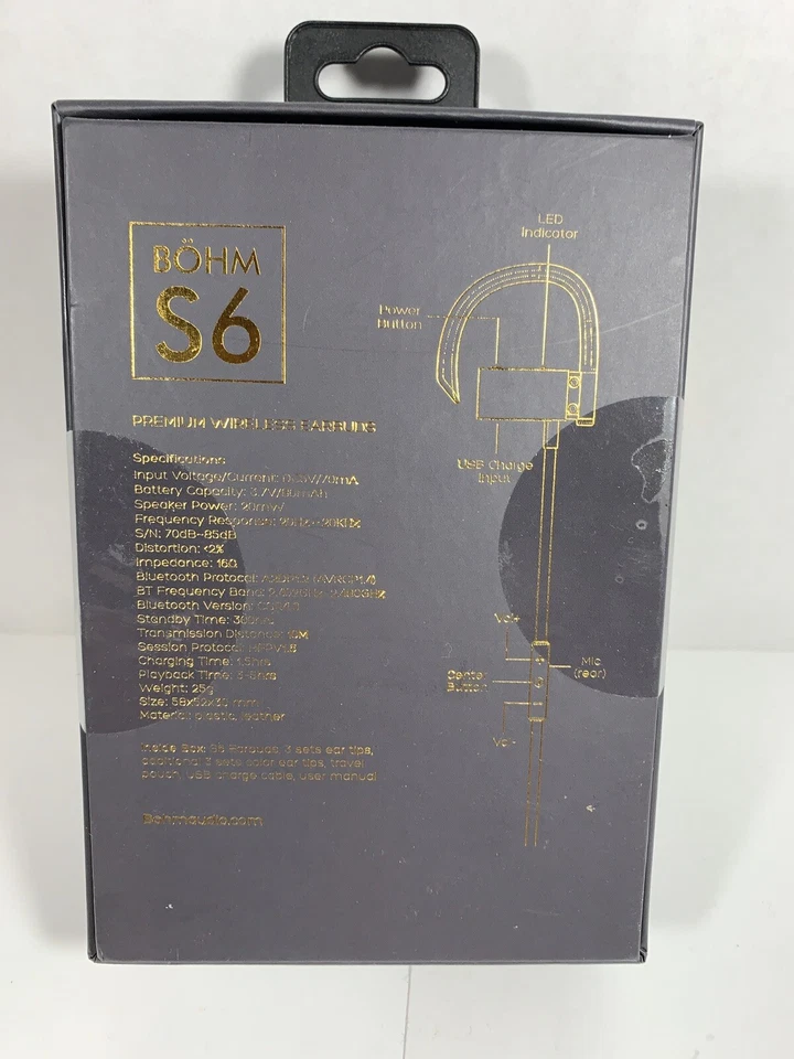 NIB Bohm S6 Premium  Wireless BluetoothEar Earbuds Black  B1 - Imagem 3 de 4