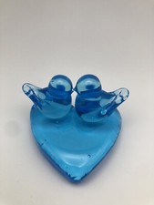 Glass Blue Bird Of Happiness On Heart Signed By Ron Ray 1989