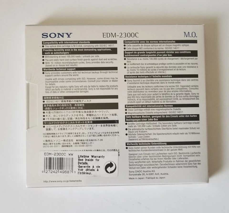 Sony EDM-2300C 2.3GB 512 B/S Magneto Optical Disk New Sealed - Image 2 of 3