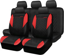 Juego completo de fundas de asiento de cuero rojo CAR PASS, acolchado universal