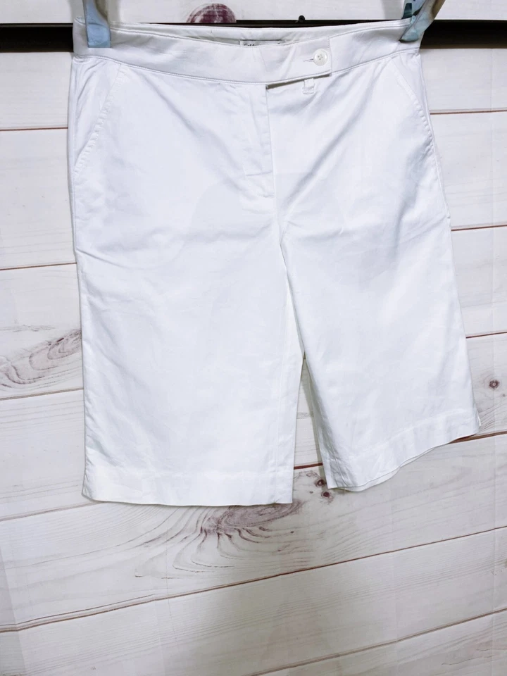 Shorts feminino Coldwater Creek tamanho 10 branco frente plana bolsos cintura média - Imagem 2 de 4
